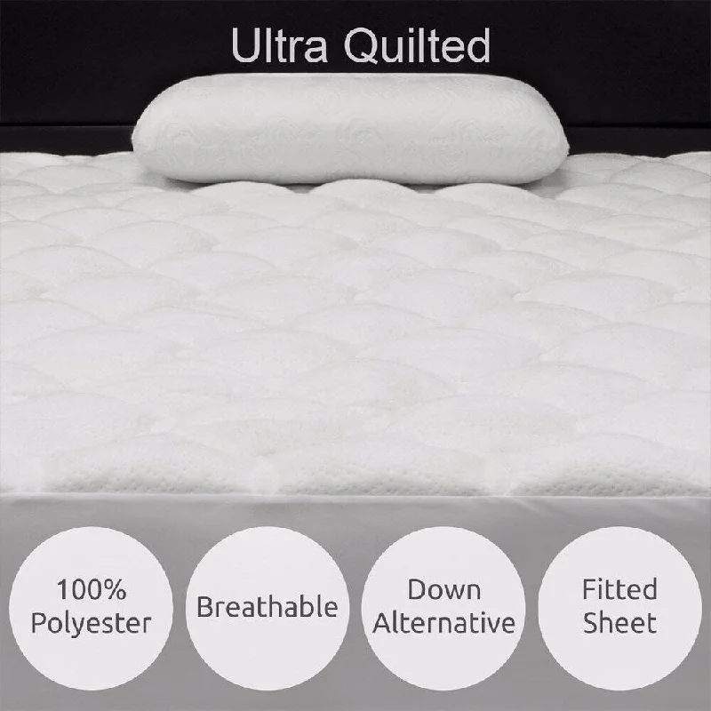 Crown Comfort Luxury Comfort Ultra Quilted Mattress Pad - White