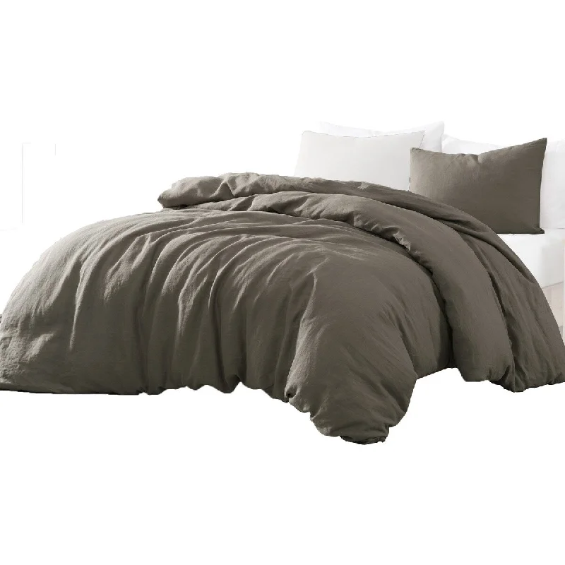 Edge 3 Piece Twin Size Duvet Comforter Set, Washed Linen, Charcoal Gray