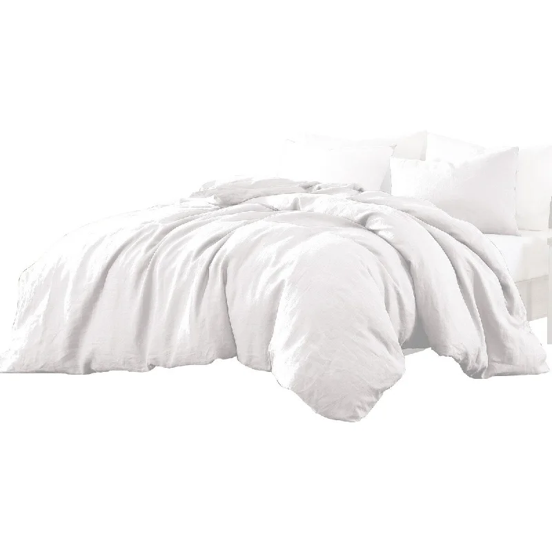 Edge 3 Piece Twin Size Duvet Comforter Set, Washed Linen, Clean White