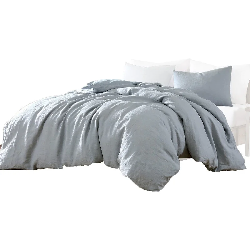 Edge 3 Piece Twin Size Duvet Comforter Set, Washed Linen, Light Blue