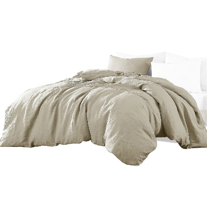 Edge 3 Piece Twin Size Duvet Comforter Set, Washed Linen, Oatmeal Beige