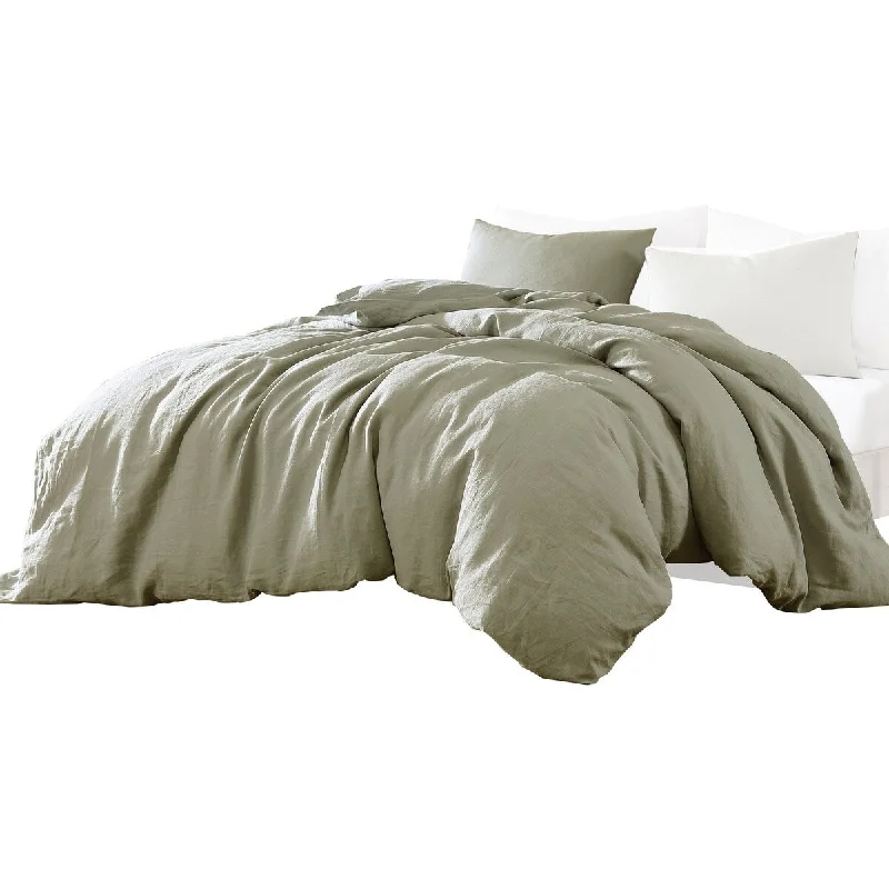 Edge 3 Piece Twin Size Duvet Comforter Set, Washed Linen, Sage Green