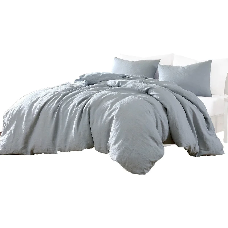 Edge 4 Piece King Size Duvet Comforter Set, Washed Linen, Light Blue