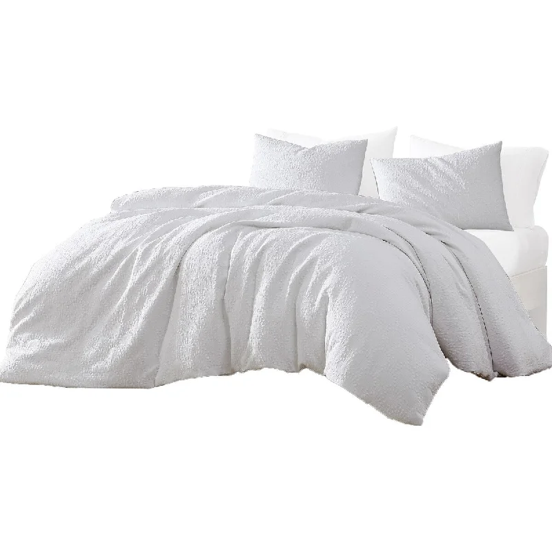 Ezra 4 Piece King Size Duvet Comforter Set, Soft Matelasse Woven White