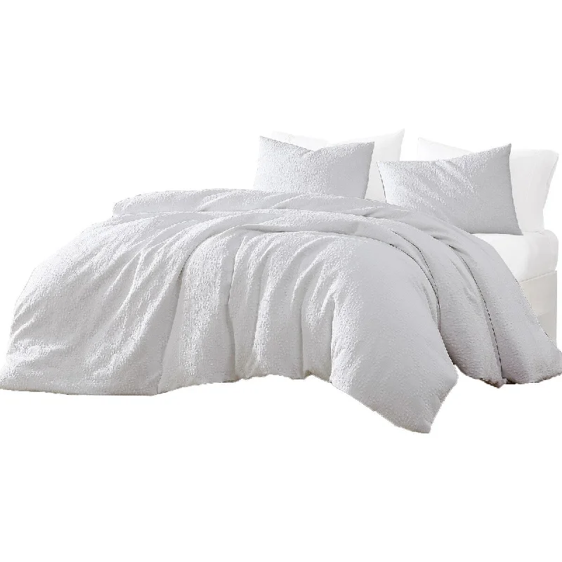 Ezra 4 Piece Queen Size Duvet Comforter Set, Soft Matelasse Woven White