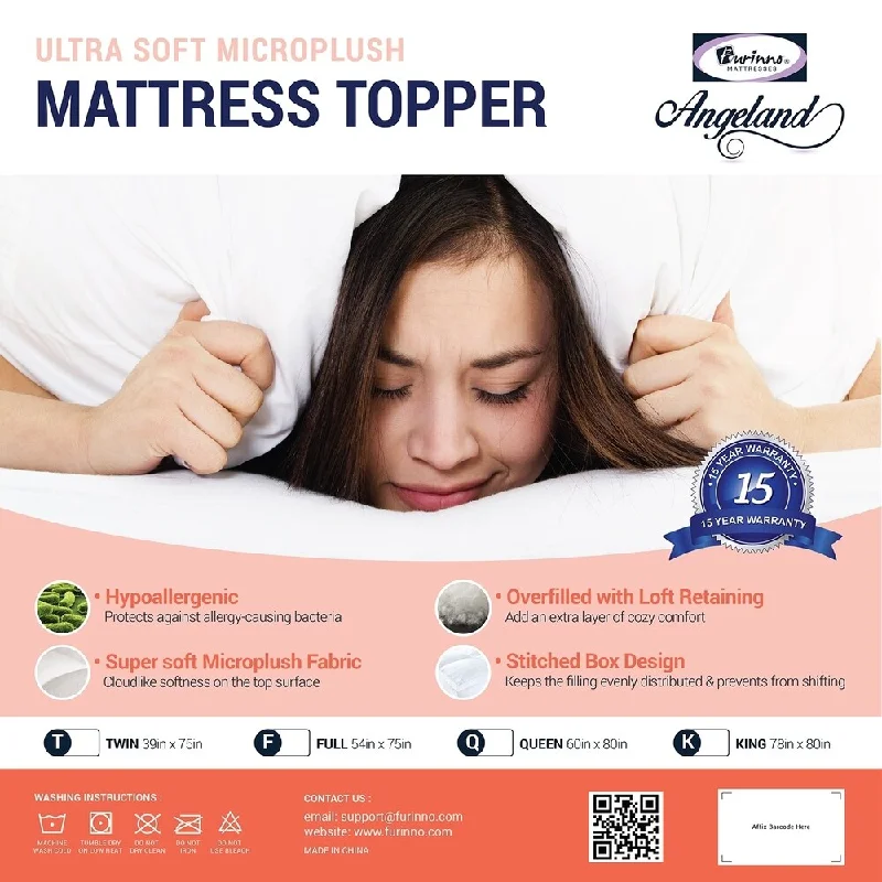 Furinno Angeland Ultra Soft Microplush Mattress Topper, Full