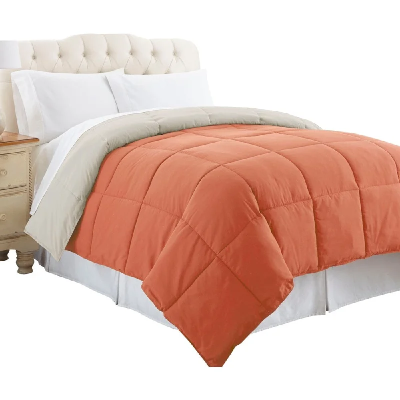 Genoa King Size Box Quilted Reversible Comforter The Urban Port, Orange and Gray