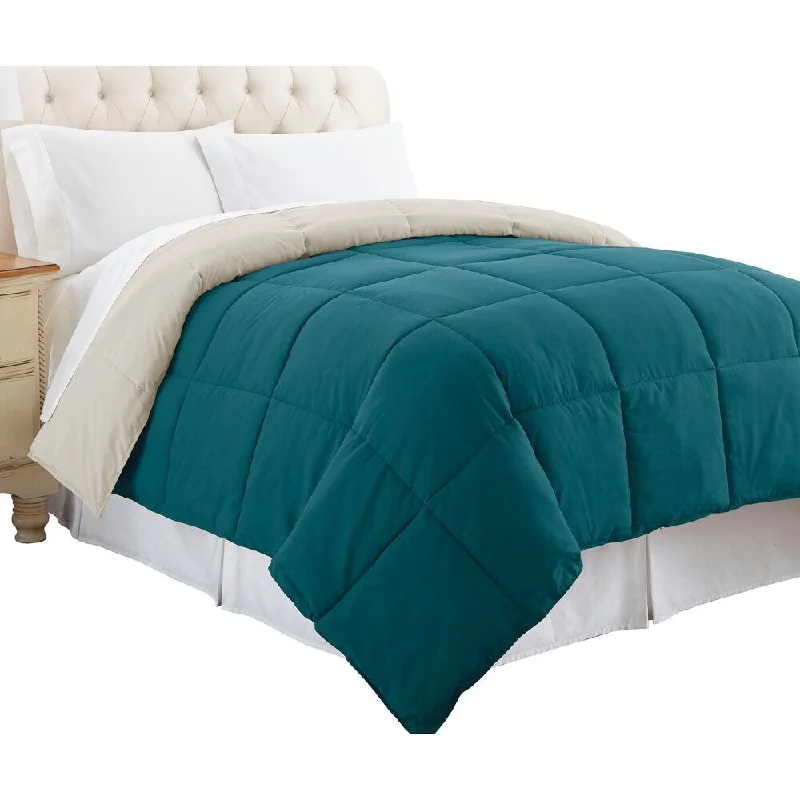 Genoa Queen Size Box Quilted Reversible Comforter The Urban Port, Blue and Gray