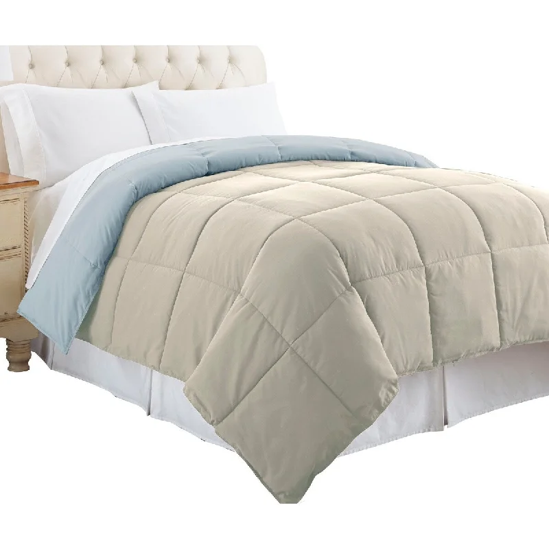 Genoa Queen Size Box Quilted Reversible Comforter The Urban Port, Gray and Blue