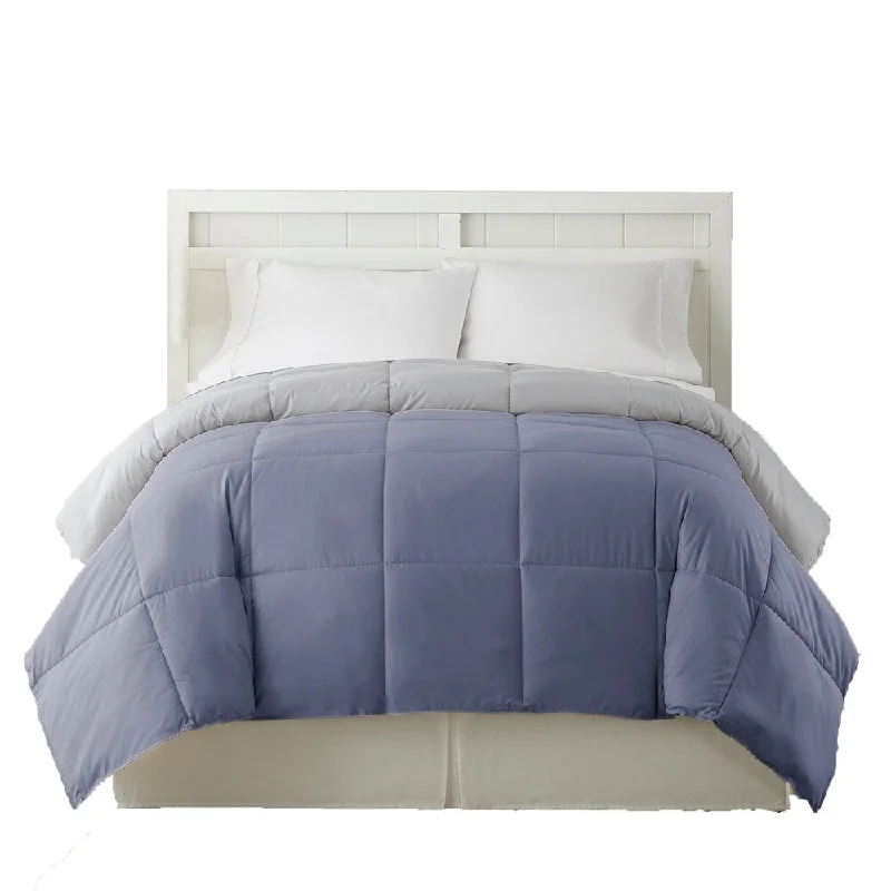 Genoa Twin Size Box Quilted Reversible Comforter The Urban Port, Silver and Blue