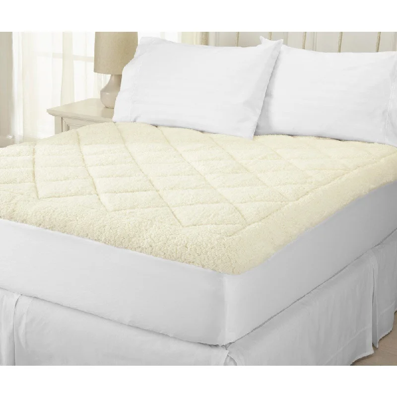 Home Fashion Designs All-Season Two-in-One Reversible Sherpa Fitted Mattress Pad - White