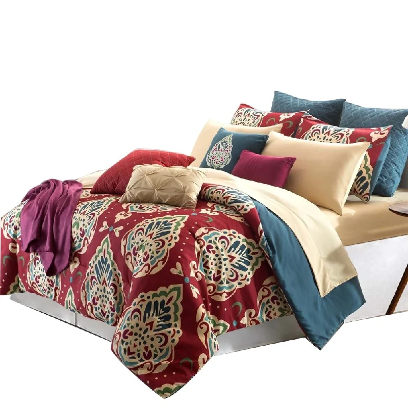 Lecce 16 Piece Printed Queen Size Comforter Set The Urban Port, Multicolor