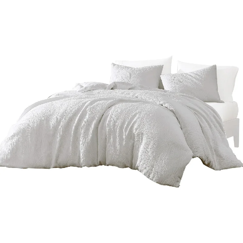 Levi 4 Piece Queen Duvet Comforter Set, White Wavy Matelasse Woven Cotton