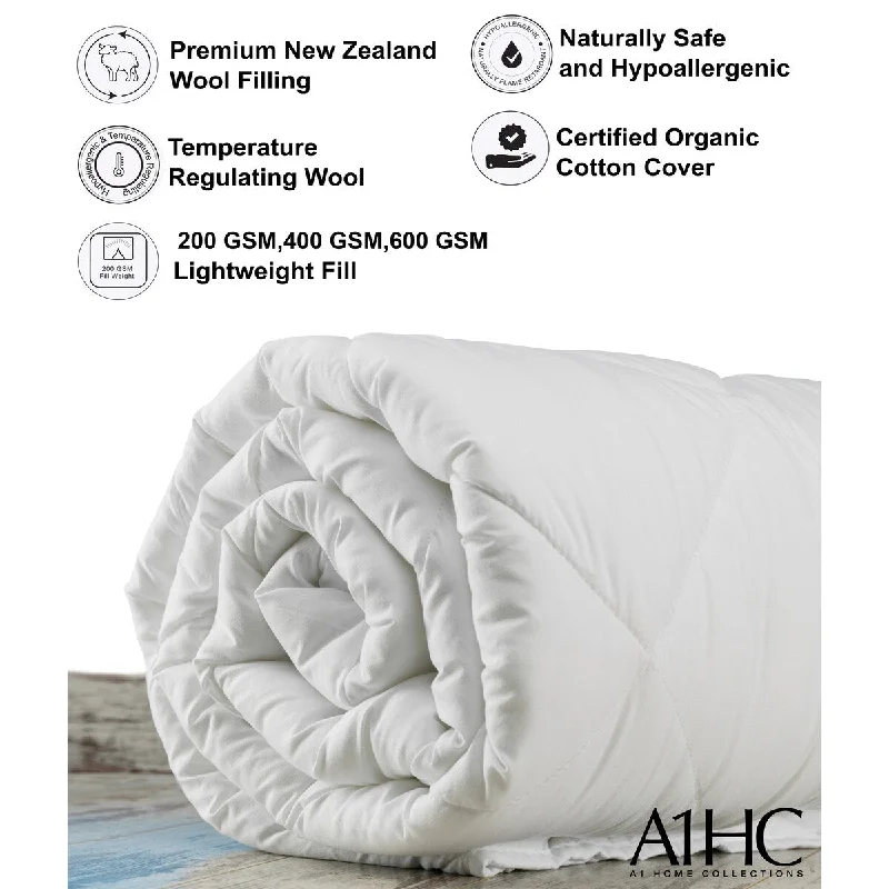 Lightweight 3in1 Wool Duvet Insert Organic Cotton NewZealand Wool Fill