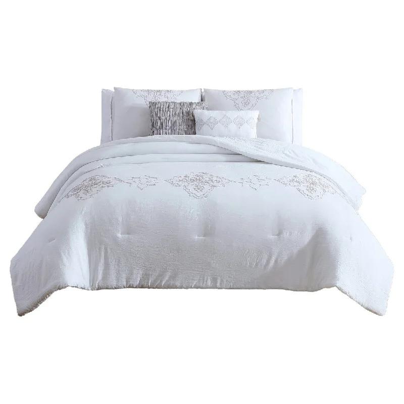 Lynn 5pc Microfiber King Comforter Set, Embroidery, White By The Urban Port