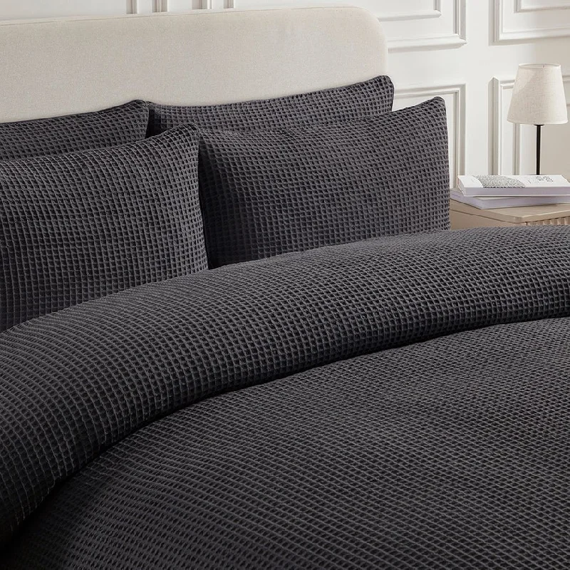 Portofino 200 Thread Count Waffle Duvet Cover - Cotton - Charcoal