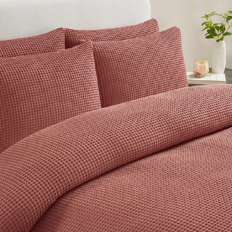 Portofino 200 Thread Count Waffle Duvet Cover - Cotton - Rust