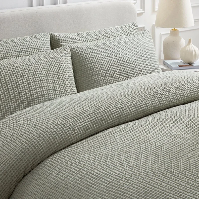 Portofino 200 Thread Count Waffle Duvet Cover - Cotton - Sage Green