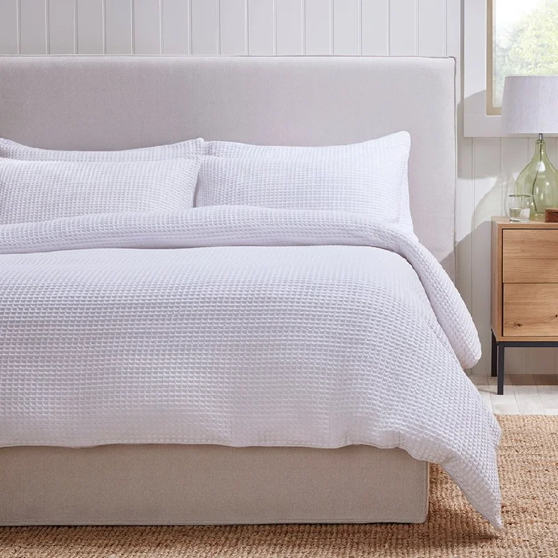 Portofino 200 Thread Count Waffle Duvet Cover - Cotton - White