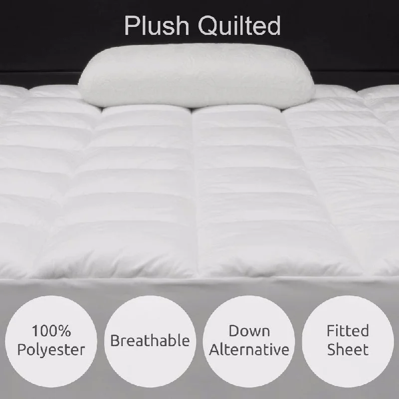 Premium Comfort Plush Quilted Mattress Pad - Crown Comfort - White