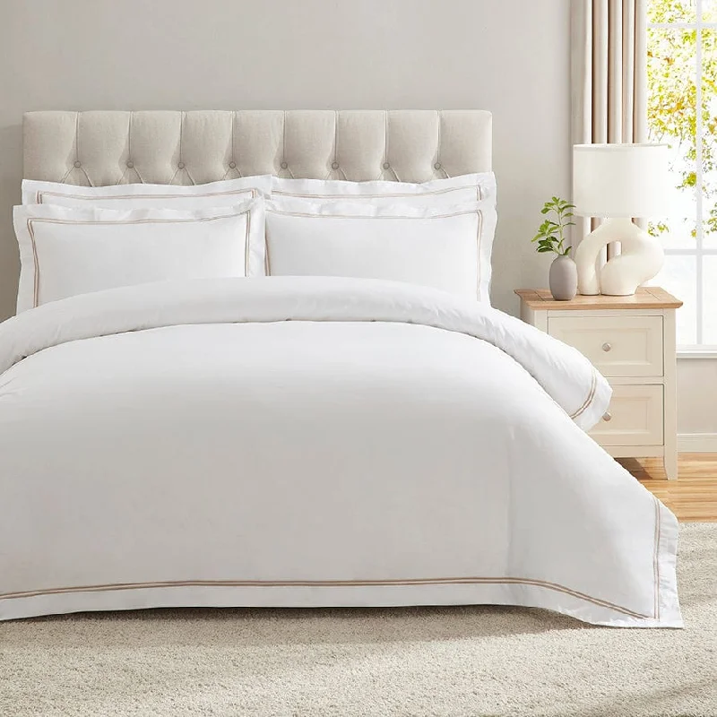 Regent 400 Thread Count Embroidered Duvet Cover - Sateen - Natural