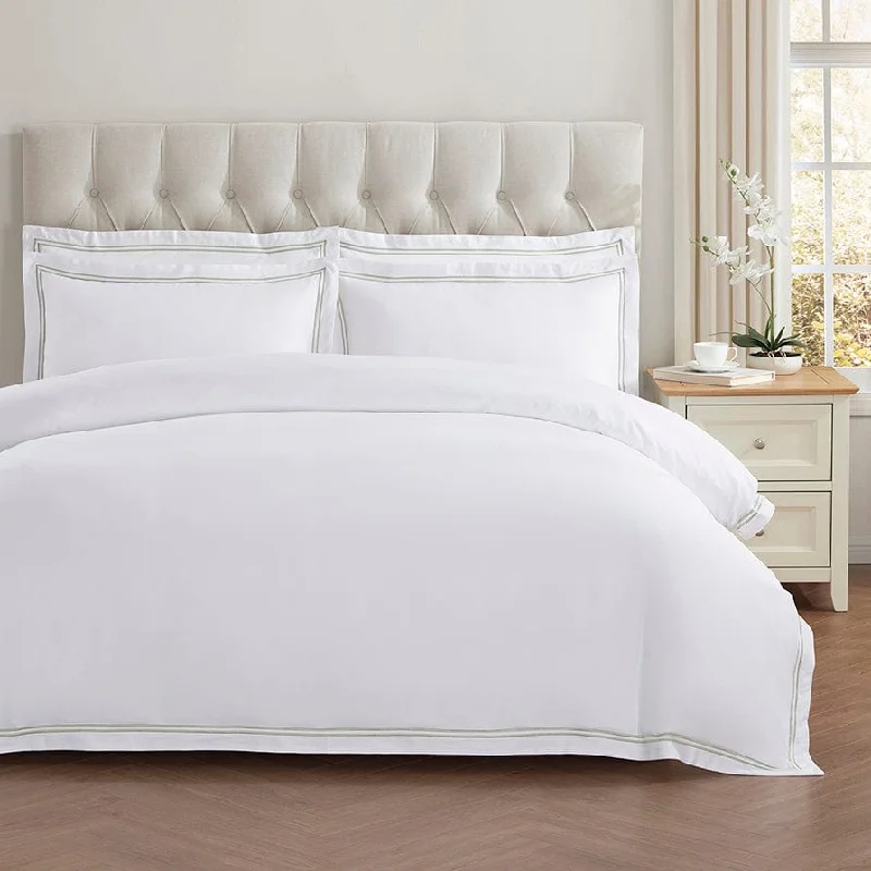 Regent 400 Thread Count Embroidered Duvet Cover - Sateen - Sage