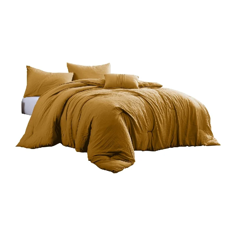 Veria 4 Piece King Comforter Set with Deep Stitching The Urban Port, Dark Yellow