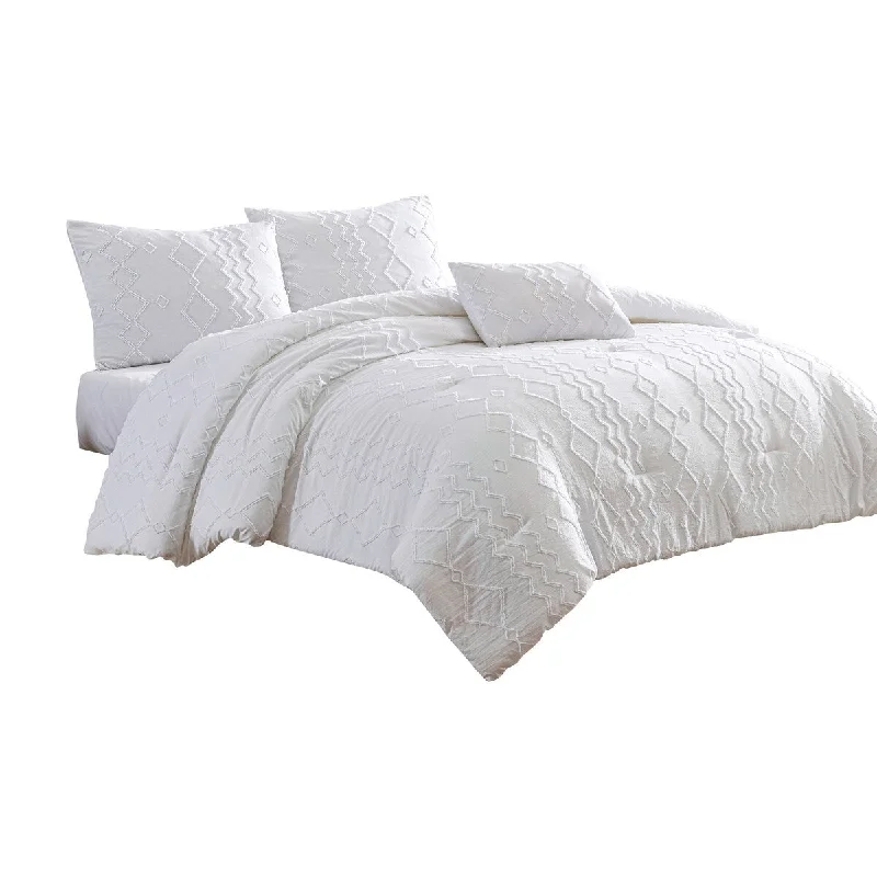 Veria 4 Piece King Comforter Set with Diamond Stitching The Urban Port, White