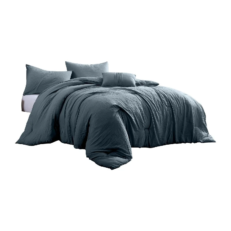 Veria 4 Piece Queen Comforter Set with Deep Stitching The Urban Port, Dark Gray