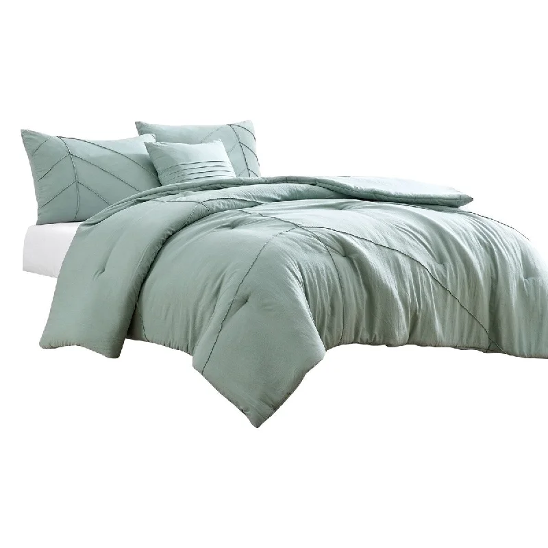 Veria 5 Piece King Comforter Set with Leaf Vein Stitching The Urban Port, Green