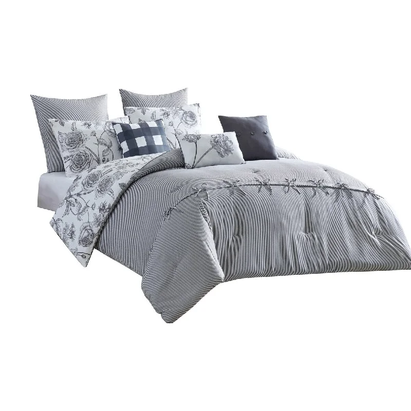 Veria 8 Piece King Comforter Set with Shoe Lace Design Accent The Urban Port, Gray